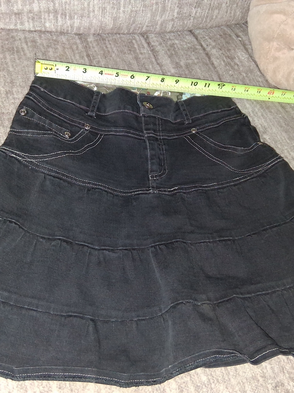 Vintage Y2K Gloria Jeans Tiered Denim Mini Skirt Black Contrast